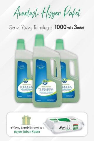 Turmepa Genel Yüzey Temizleyici 1 lt x 3 Adet ve Easy Clean Yüzey Temizlik 100' lü