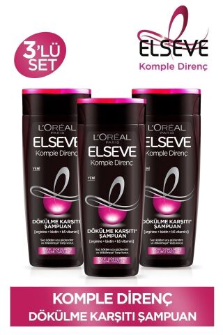 Elseve Komple Direnç Dökülme Karşıtı Şampuan 390 ml 3'lü Set