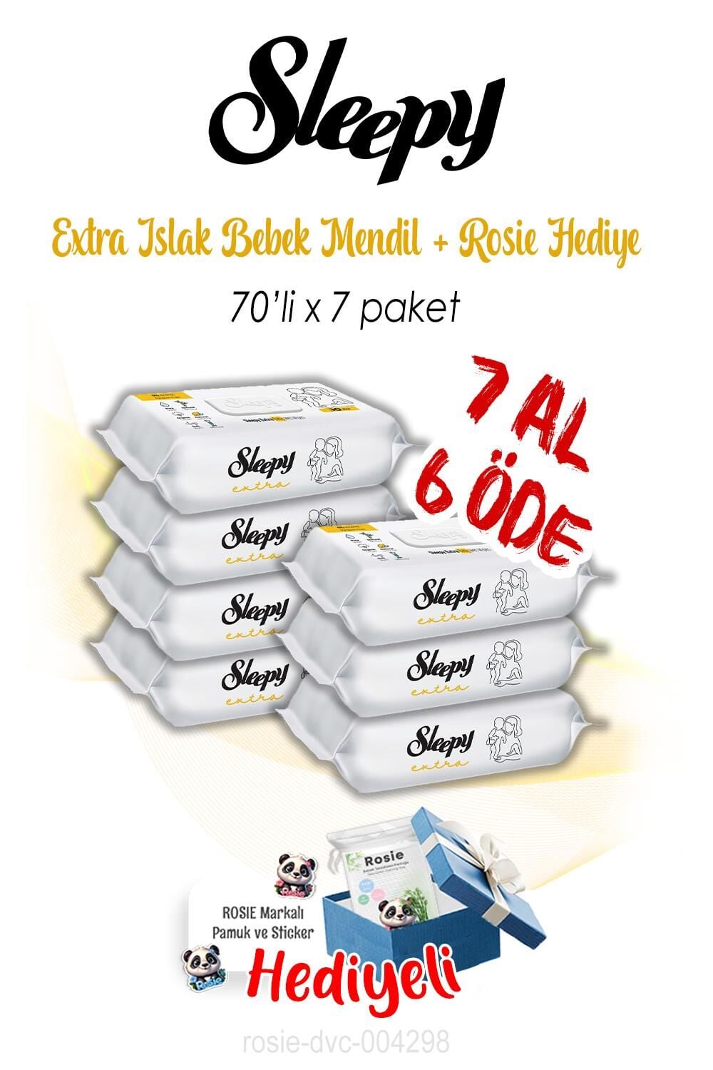 Sleepy 7 AL 6 ÖDE Extra 70'li Islak Bebek Havlusu ve ROSIE