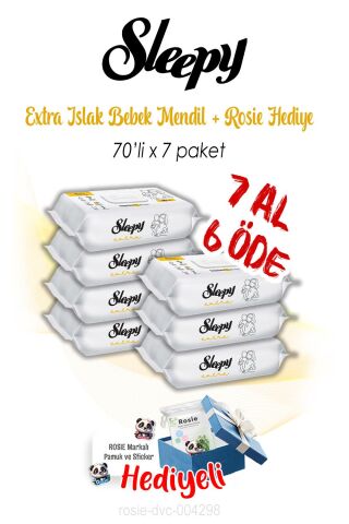 Sleepy 7 AL 6 ÖDE Extra 70'li Islak Bebek Havlusu ve ROSIE