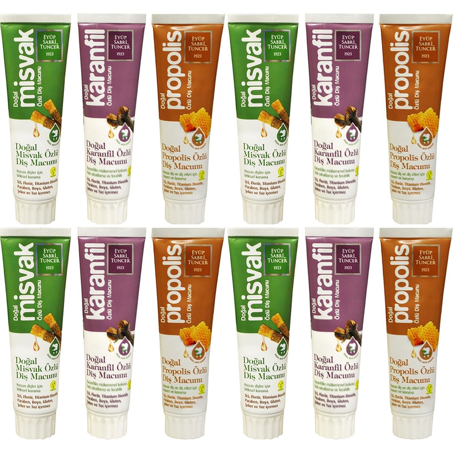 Eyüp Sabri Tuncer Diş Macunu Misvak + Propolis + Karanfil 75 ml x 12'li