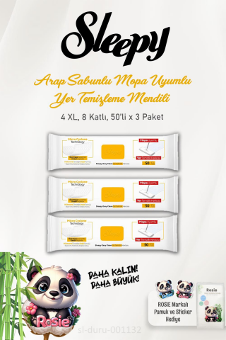 Sleepy 2'li Arap Sabunu Katkılı Mopa Uyumlu 4 XLarge Yer Temizlik Havlusu 50 Yaprak ve ROSIE Pamuk