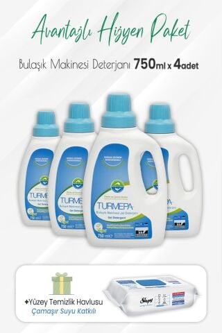 Turmepa Jel Bulaşık Makinesi 750 ml x 4 Adet ve Çamaşır Sulu Yüzey Temizlik 100' lü