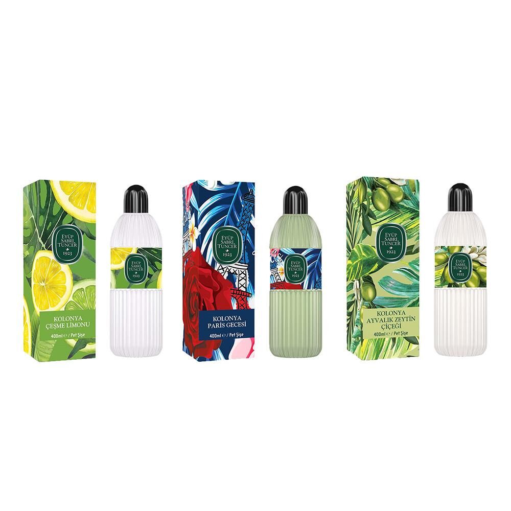 Eyüp Sabri Tuncer Kolonya Çeşme Limonu, Paris Gecesi ve Ayvalık Zeytin Çiçeği Pet Şişe 400 ml