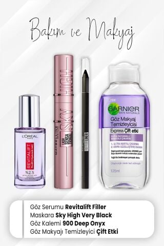 Loreal Paris Revitalift Filler Göz Serumu, Sky High Very Black, Göz Kalemi 900 Deep Onyx ve Express Çift Etki 125 ml
