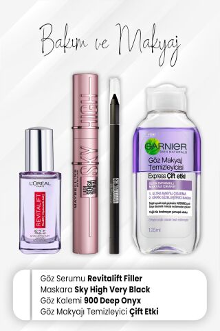 Loreal Paris Revitalift Filler Göz Serumu, Sky High Very Black, Göz Kalemi 900 Deep Onyx ve Express Çift Etki 125 ml
