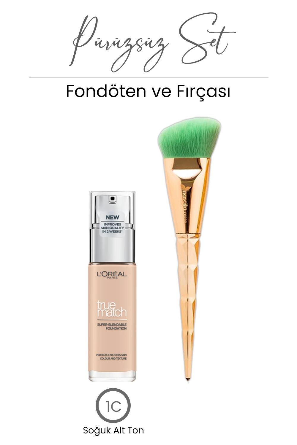 Loreal Paris True Match Fondöten 1C ve Fondöten Fırçası