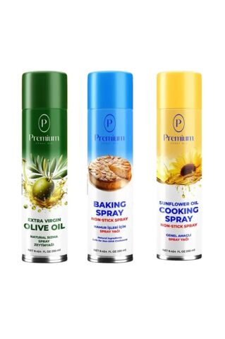 Premium Sprey Yağ Serisi, Zeytinyağı, Ayçiçek Yağı ve Hamur İşleri için Bitkisel Yağ, 250 ML Sprey Şişelerde