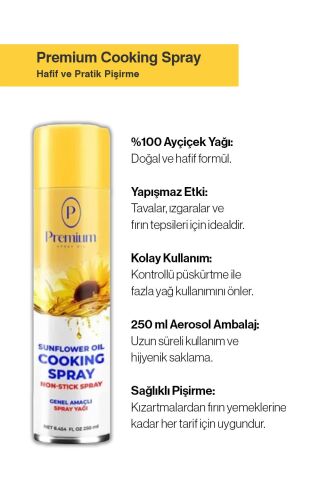 Premium Sprey Yağ Serisi, Zeytinyağı, Ayçiçek Yağı ve Hamur İşleri için Bitkisel Yağ, 250 ML Sprey Şişelerde