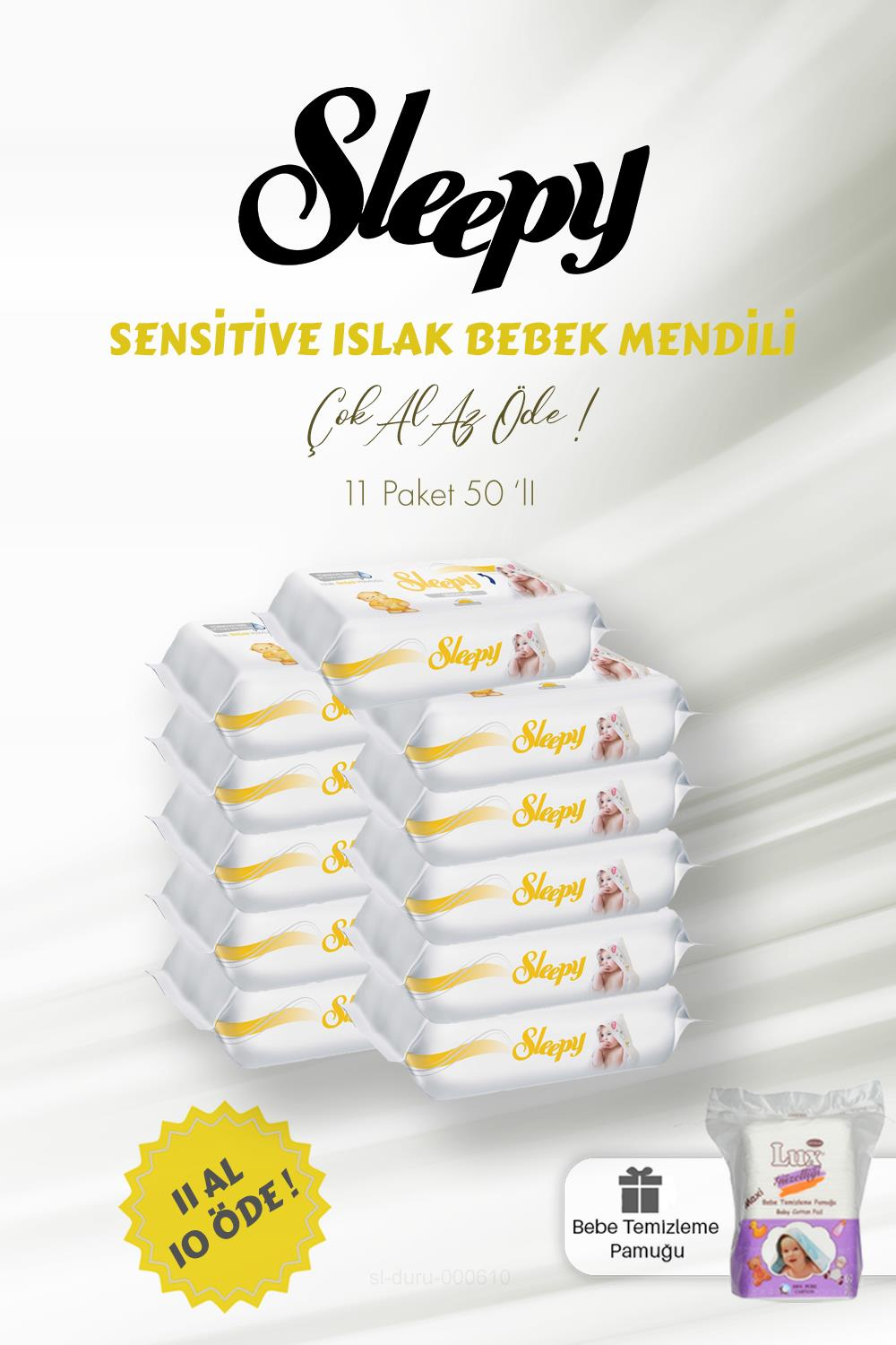 Sleepy Sensitive Islak Bebek Mendili 11 AL 10 ÖDE 50'li ve Bebe Temizleme Pamuğu