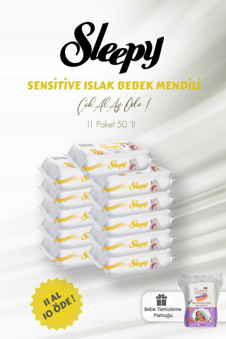 Sleepy Sensitive Islak Bebek Mendili 11 AL 10 ÖDE 50'li ve Bebe Temizleme Pamuğu