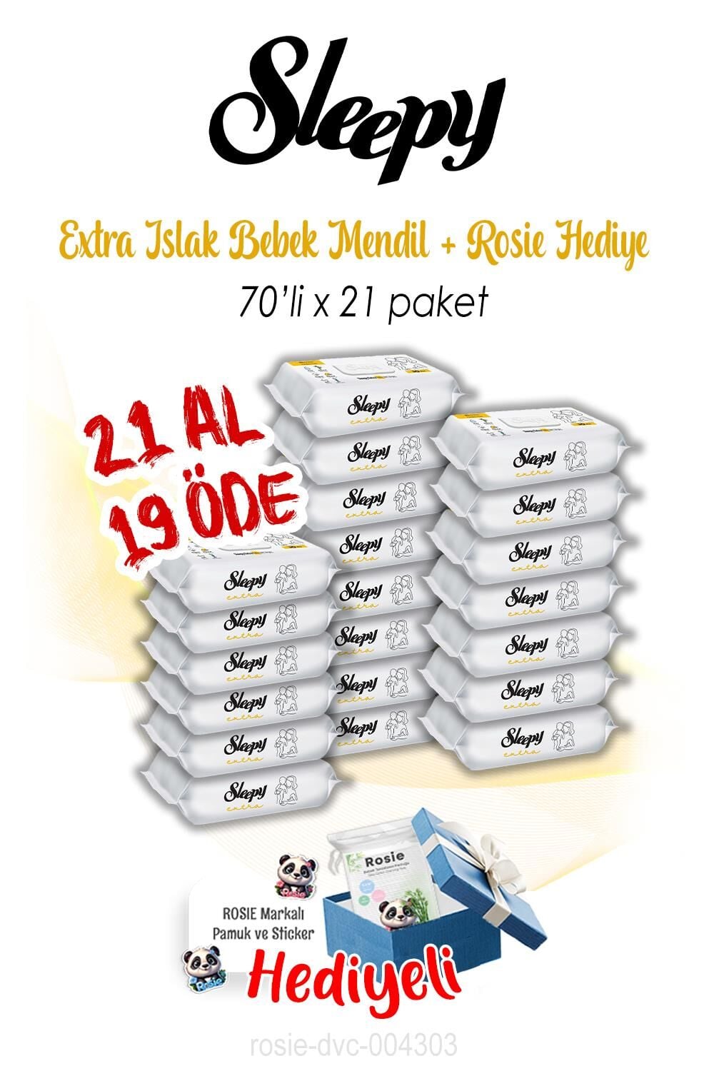 Sleepy 21 AL 19 ÖDE 70'li Extra Islak Bebek Havlusu ve ROSIE