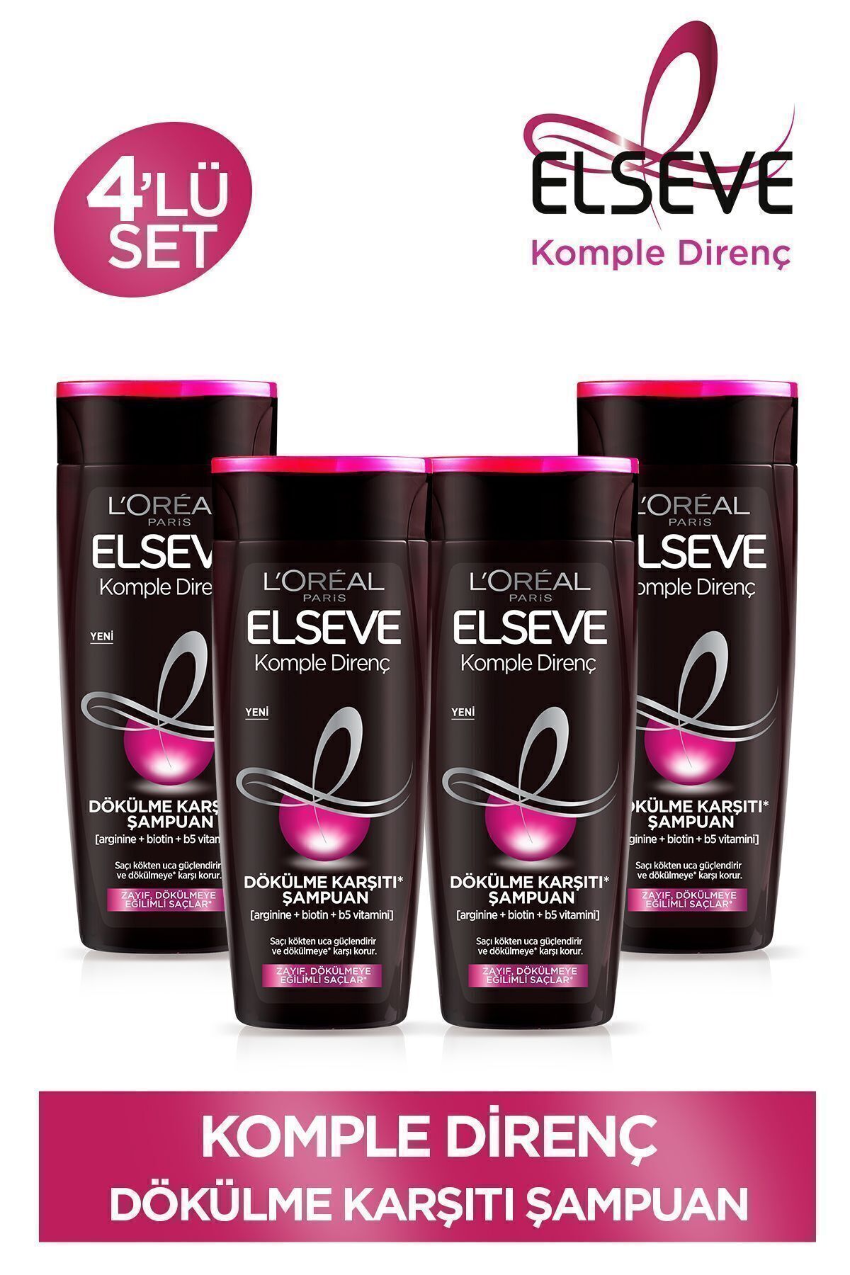 Elseve Komple Direnç Dökülme Karşıtı Şampuan 390 ml 4'lü Set