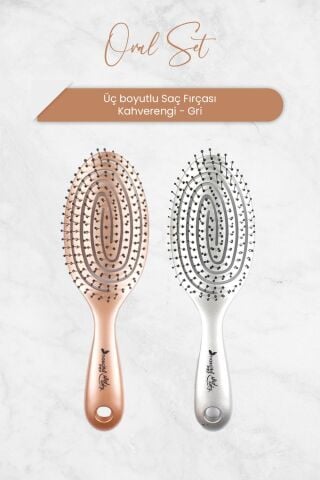 Nascita Üç Boyutlu Oval Saç Fırçası Kahverengi ve Gri