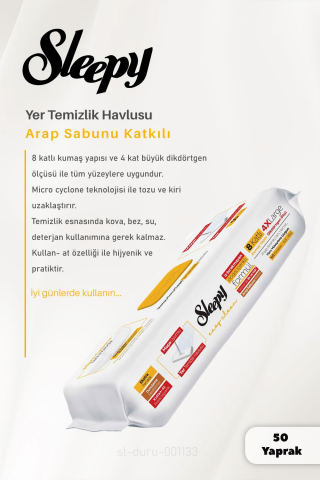 Sleepy 4'lü Arap Sabunu Katkılı Mopa Uyumlu 4 XLarge Yer Temizlik Havlusu 50 Yaprak ve ROSIE Pamuk