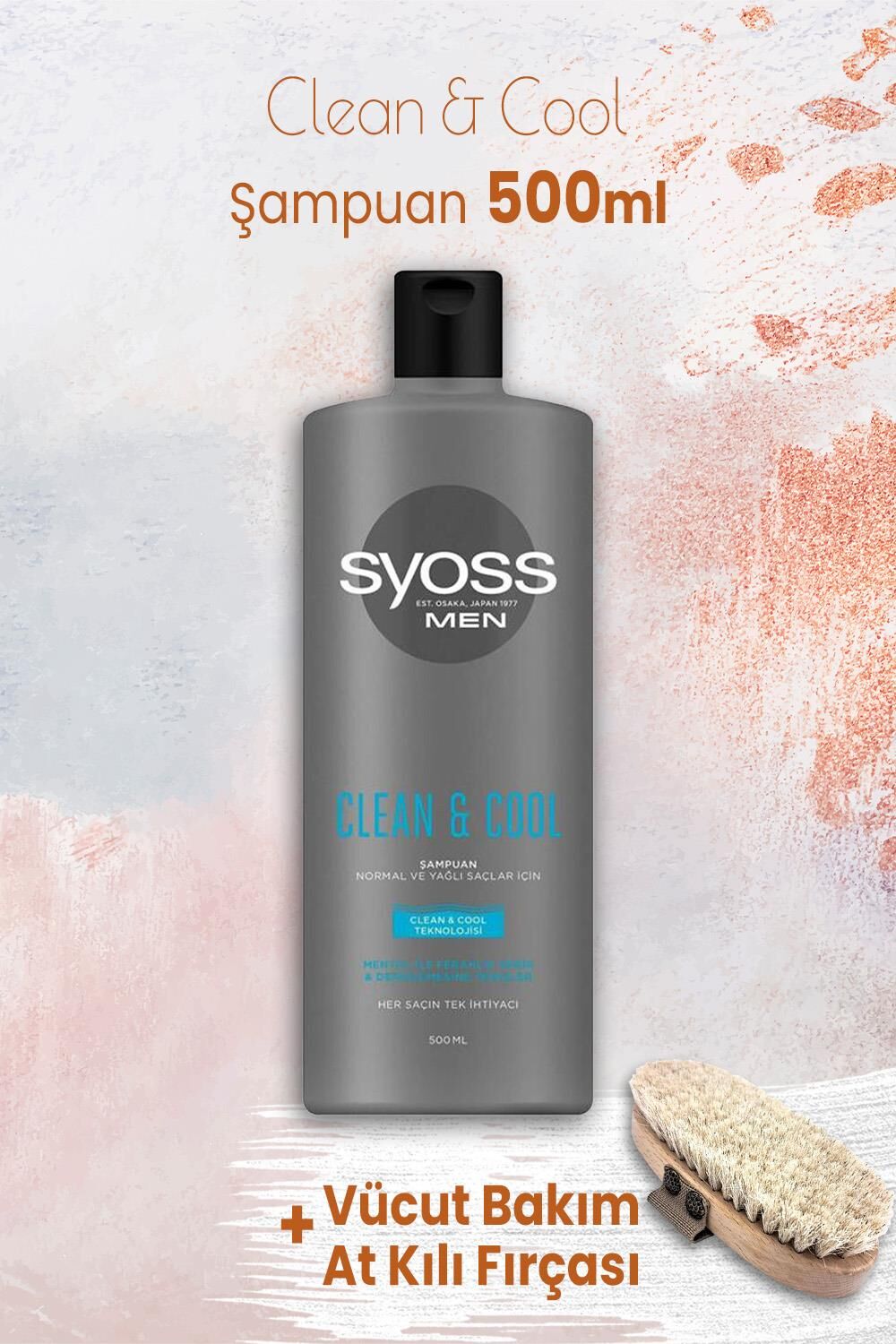 Syoss Men Clean & Cool Şampuan 500 ml ve Vücut Bakım At Kılı Fırçası