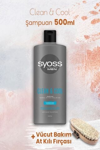 Syoss Men Clean & Cool Şampuan 500 ml ve Vücut Bakım At Kılı Fırçası