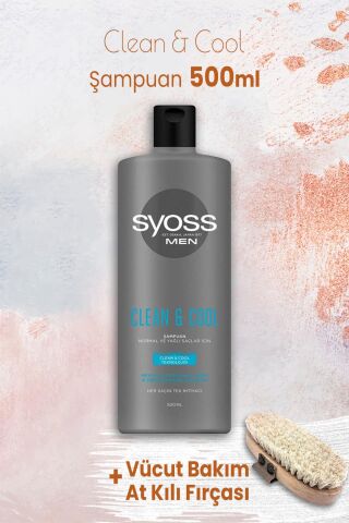 Syoss Men Clean & Cool Şampuan 500 ml ve Vücut Bakım At Kılı Fırçası