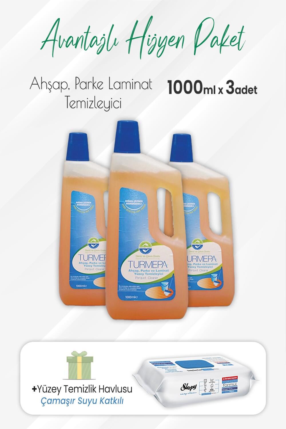 Turmepa Ahşap, Parke Temizleyici 1000 ml x 3 Adet ve Çamaşır Sulu Yüzey Temizlik 100' lü