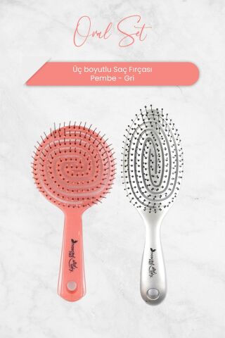 Nascita Üç Boyutlu Oval Saç Fırçası Pembe ve Gri