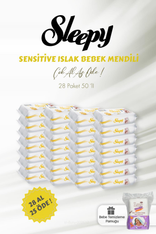 Sleepy Sensitive 28 AL 25 ÖDE Islak Bebek Mendili 50'li ve Bebe Temizleme Pamuğu