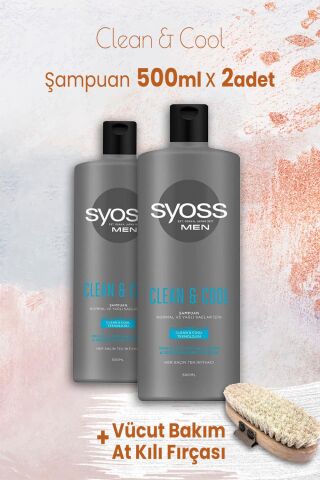 Syoss Men Clean & Cool Şampuan 500 ml x 2 Adet ve Vücut Bakım At Kılı Fırçası