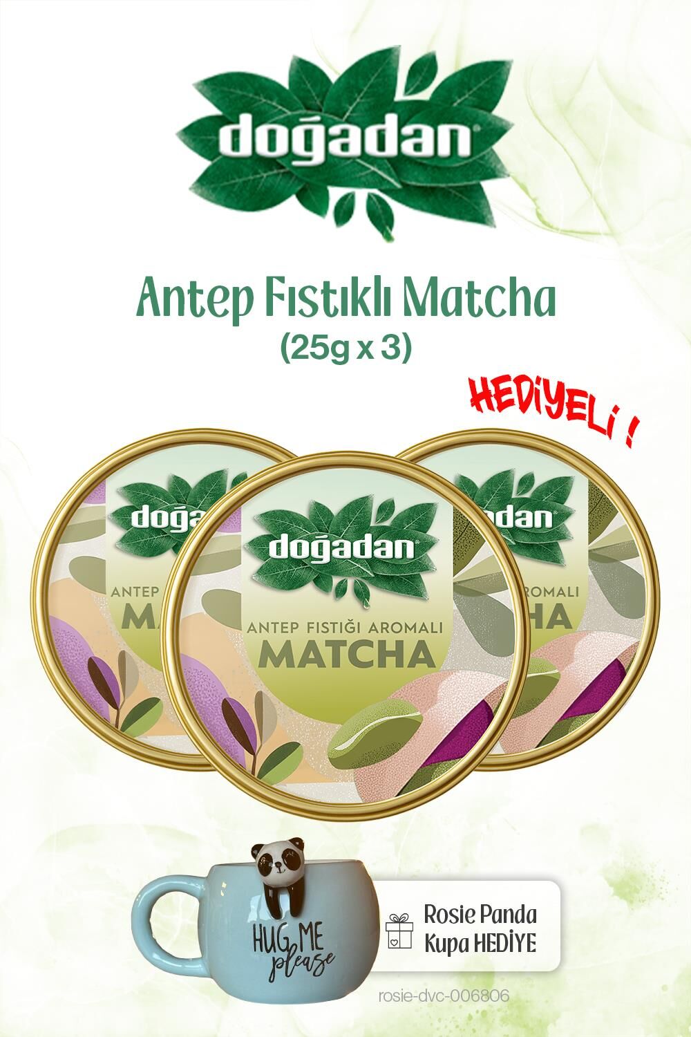 Doğadan x3 Antep Fıstıklı Matcha 25gr ve Panda Kupa