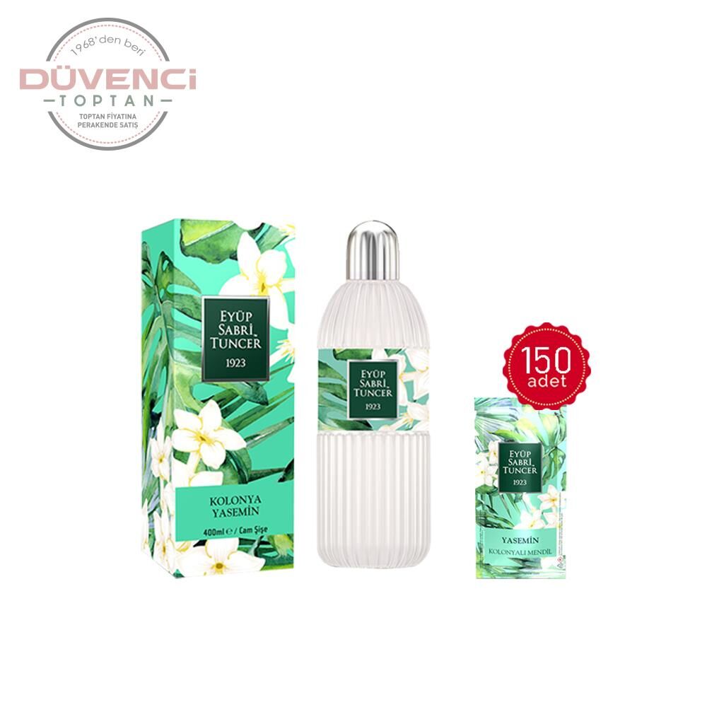 Eyüp Sabri Tuncer Yasemin Kolonyası 400 ml Silindir Cam Şişe ve Kolonyalı Mendil 150 Adet