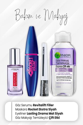 Loreal Paris Göz Serumu 20 ml, Rocket Volum Ekstra Siyah, Drama Mat Eyeliner ve Express Çift Etki 125 ml