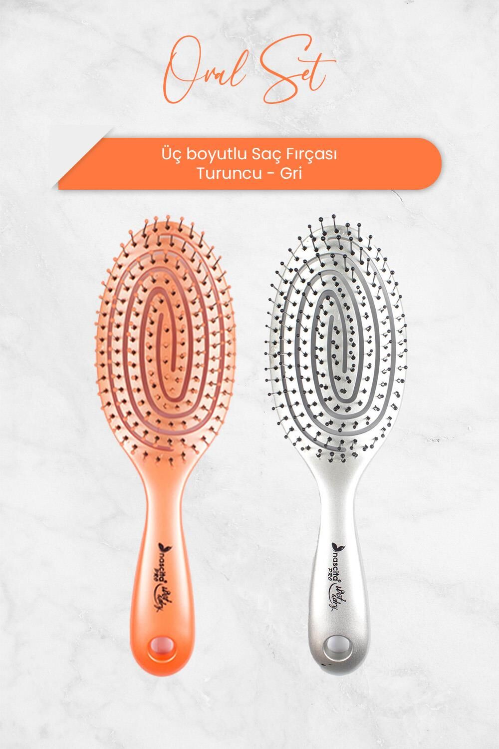 Nascita Üç Boyutlu Oval Saç Fırçası Turuncu ve Gri