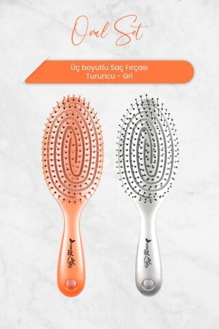 Nascita Üç Boyutlu Oval Saç Fırçası Turuncu ve Gri