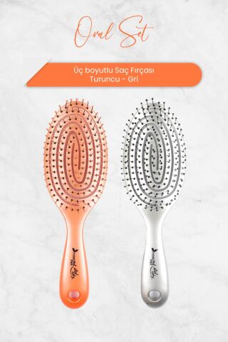 Nascita Üç Boyutlu Oval Saç Fırçası Turuncu ve Gri