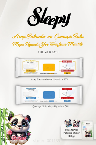 Sleepy Arap Sabun Katkılı 50'li, Çamaşır Suyu Katkılı 50'li 4 XLarge Yer Temizlik Havlusu ve ROSIE Pamuk 60'lı