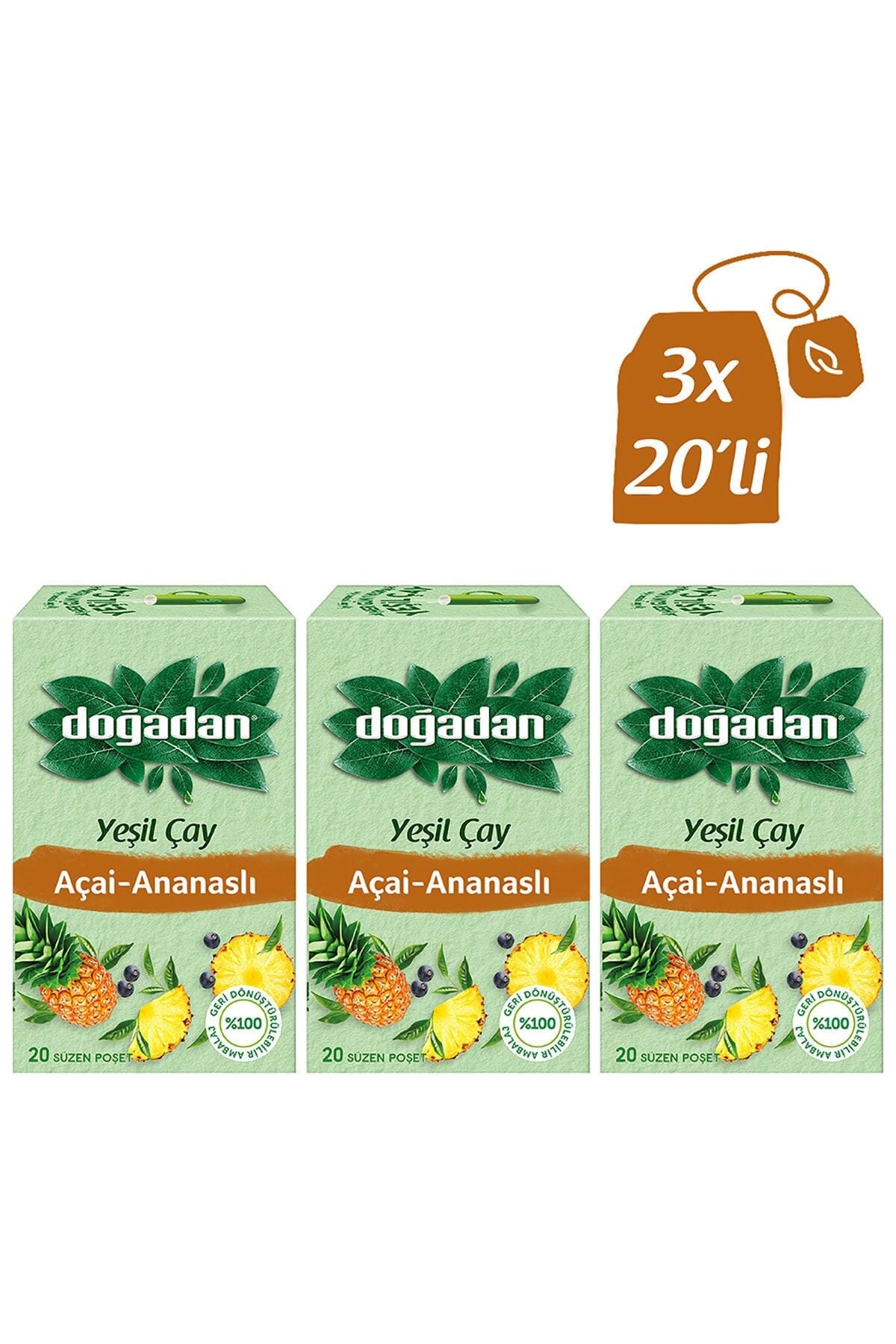 Doğadan Yeşil Çay Açai Ananaslı 20’Li X 3 Adet
