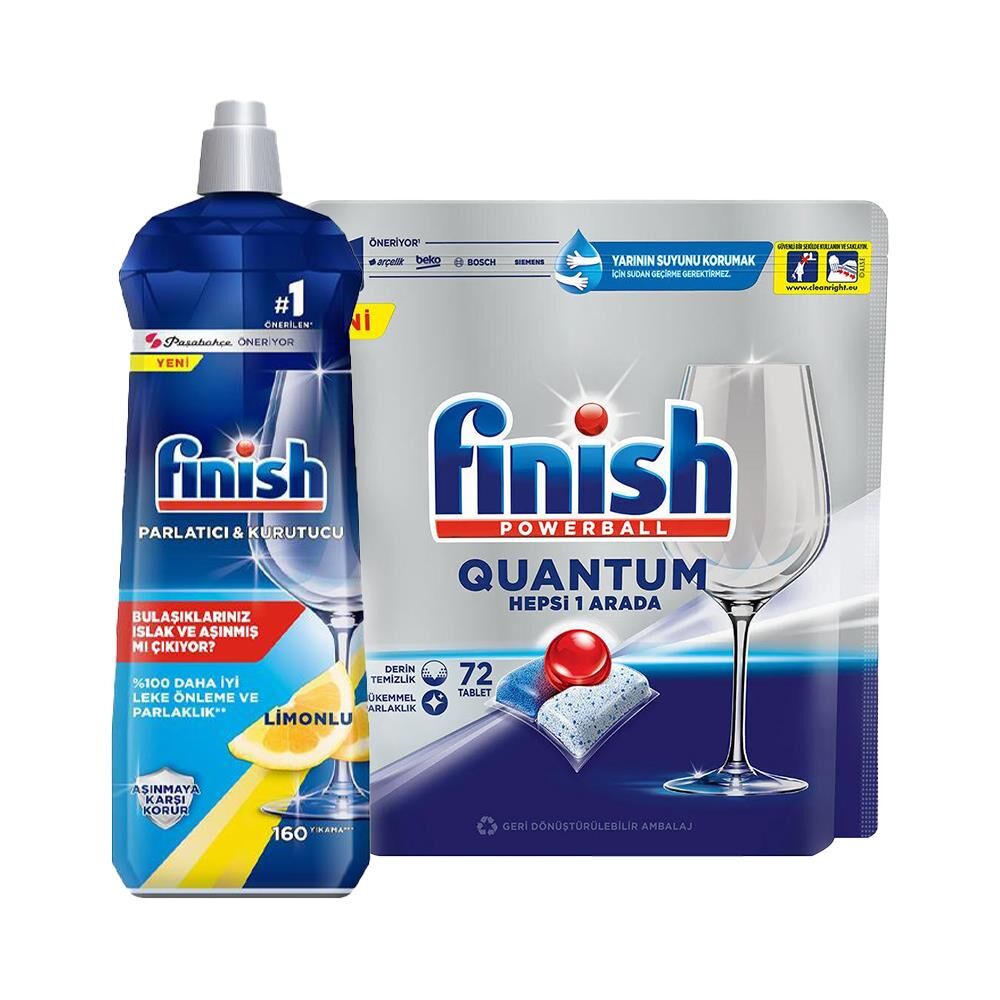 Finish Powerball Quantum 72'li Bulaşık Tableti ve Limonlu Parlatıcı