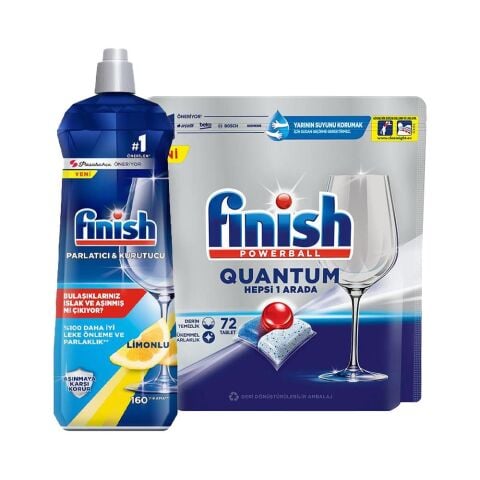 Finish Powerball Quantum 72'li Bulaşık Tableti ve Limonlu Parlatıcı