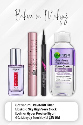 Loreal Paris Revitalift Göz Serumu 20 ml, Sky High Very Black, Eyeliner Hyper Siyah ve Express Çift Etki 125 ml
