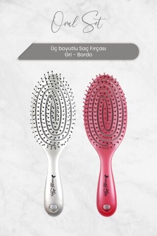 Nascita Üç Boyutlu Oval Saç Fırçası Gri ve Bordo