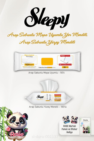 Sleepy Arap Sabunu Katkılı 4 XLarge Yer Temizlik Havlusu 50 Yaprak, Arap Sabunlu Yüzey Mendili 100'lü ve ROSIE Pamuk