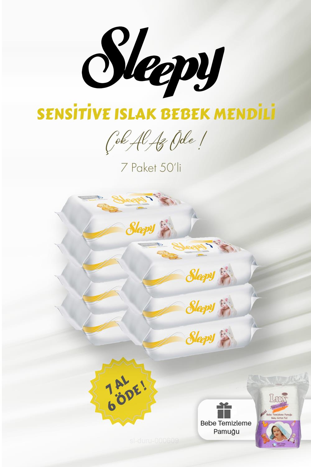 Sleepy Sensitive Islak Mendil 7 AL 6 ÖDE 50 Yaprak ve Bebek Temizleme Pamuğu