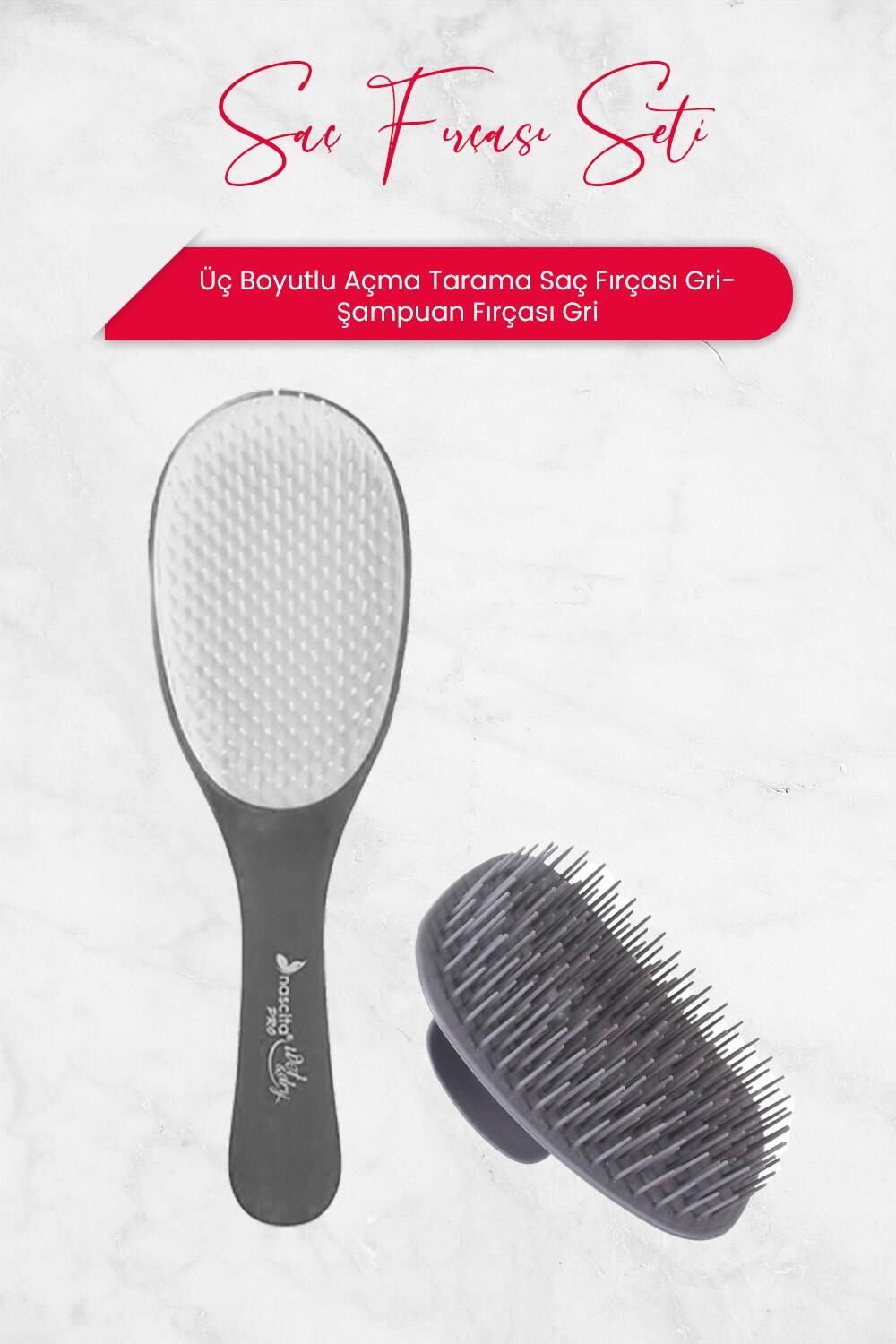 Nascita Üç Boyutlu Açma Tarama Saç Fırçası ve Şampuan Fırçası Gri