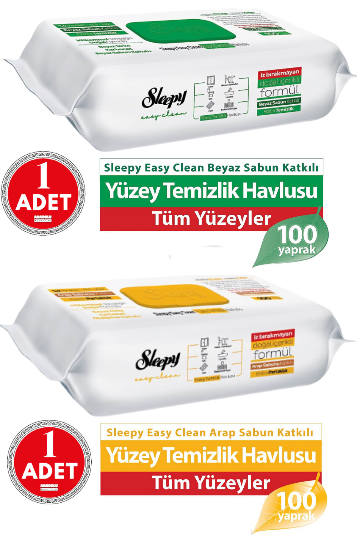Sleepy Easy Clean Yüzey Temizlik Havlusu 100'lü ve Arap Sabunu Katkılı 100' lü