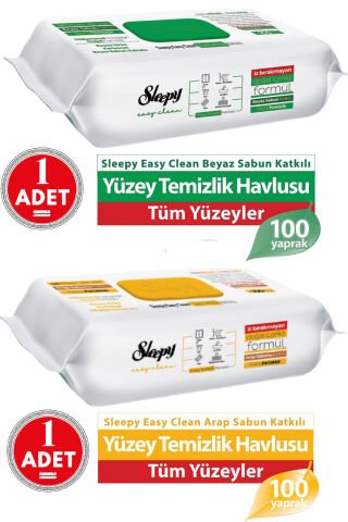 Sleepy Easy Clean Yüzey Temizlik Havlusu 100'lü ve Arap Sabunu Katkılı 100' lü