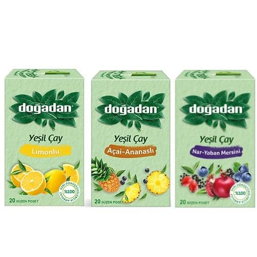 Doğadan Yeşil Çay Deneme Seti, Nar Yaban Mersini, Limonlu Yeşil Çay, Ananaslı Yeşil Çay ( 3 Adet )