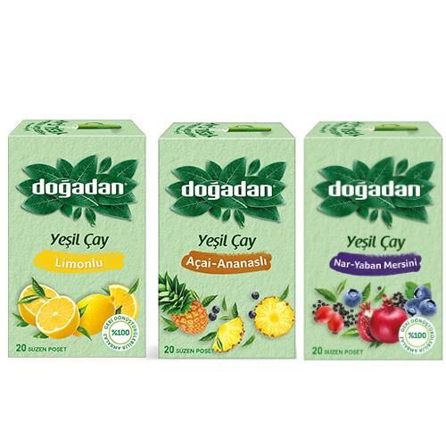 Doğadan Yeşil Çay Deneme Seti, Nar Yaban Mersini, Limonlu Yeşil Çay, Ananaslı Yeşil Çay ( 3 Adet )