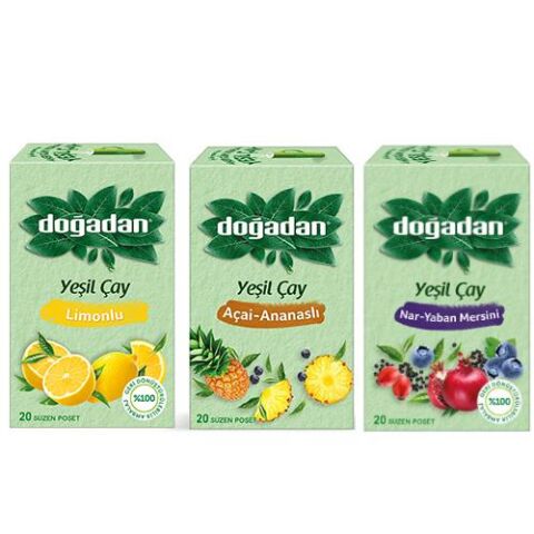Doğadan Yeşil Çay Deneme Seti, Nar Yaban Mersini, Limonlu Yeşil Çay, Ananaslı Yeşil Çay ( 3 Adet )