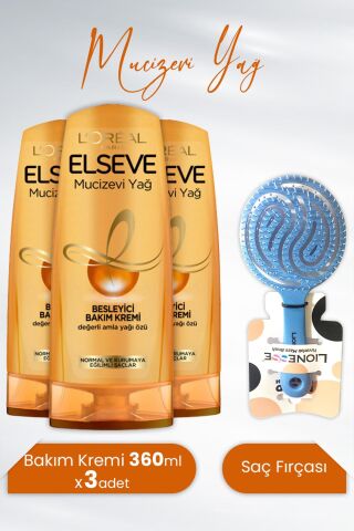 Elseve Mucizevi Yağ Besleyici Bakım Kremi 360 ml x 3 Adet ve Tarko Saç Fırçası Yuvarlak Mavi