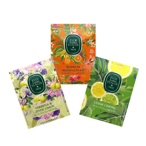 Eyüp Sabri Tuncer Kolonyalı Mendil Büyük Boy Bodrum Mandalinası, Çeşme Limonu ve Verbana & Zinde Limon