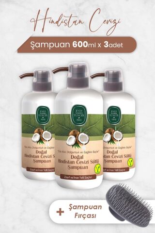 Eyüp Sabri Tuncer Hindistan Cevizi Şampuan 600 ml x 3 Adet ve Şampuan Fırçası