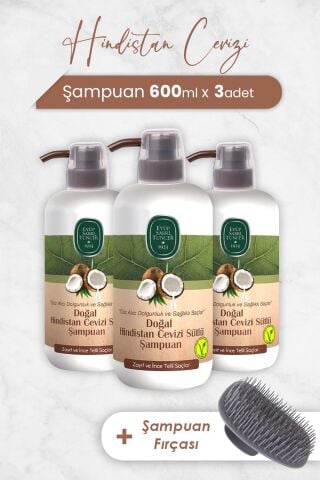 Eyüp Sabri Tuncer Hindistan Cevizi Şampuan 600 ml x 3 Adet ve Şampuan Fırçası